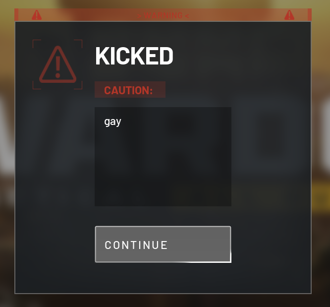 Example kicked notification displayed in WARDOGS